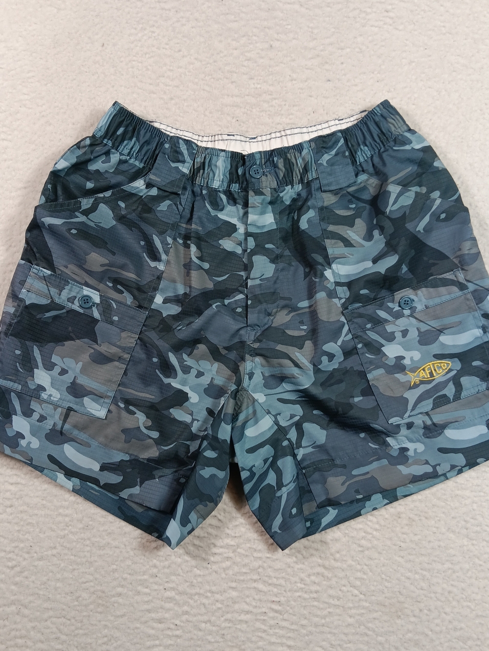 AFTCO Shorts Mens 34 Blue Camo Original Fishing Performance Cargo